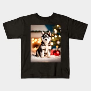 Cool Husky Puppy Dog Christmas Kids T-Shirt